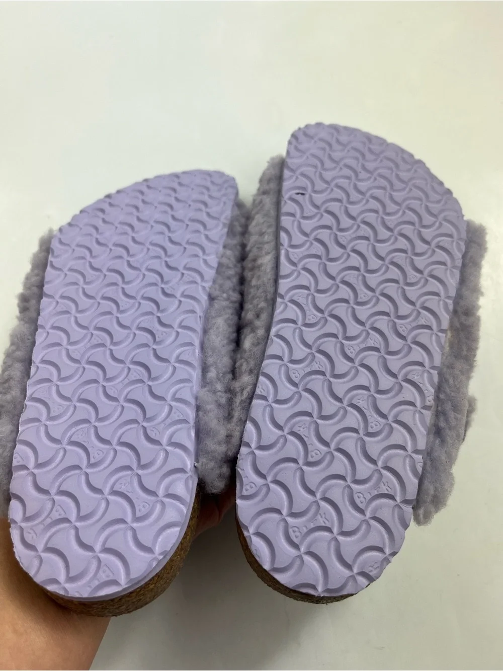 BIRKENSTOCK Arizona Girls Teddy Sandals Shearling Fur Lilac Purple Size L3 EU 34